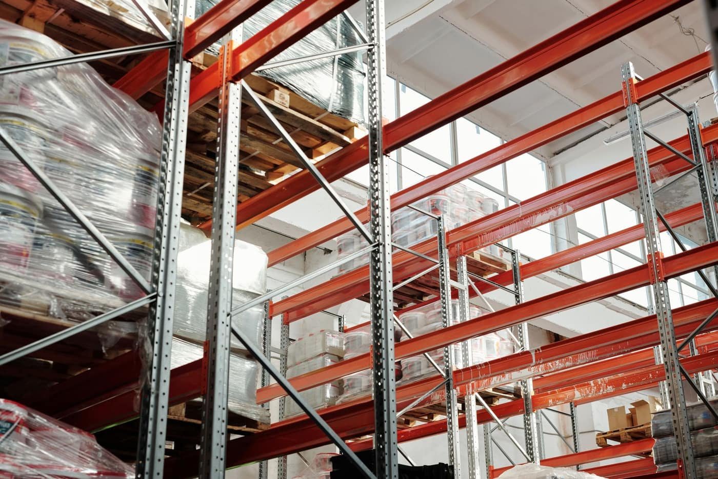 Pallets and storage racks inside a warehouse